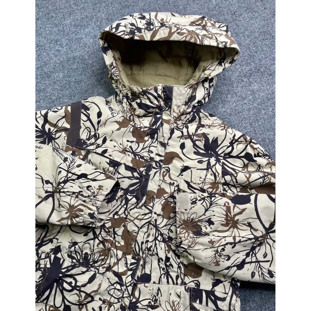 686 Snowboard Jacket Womens M Tan Brown Mannual Floral Hooded Ski Coat